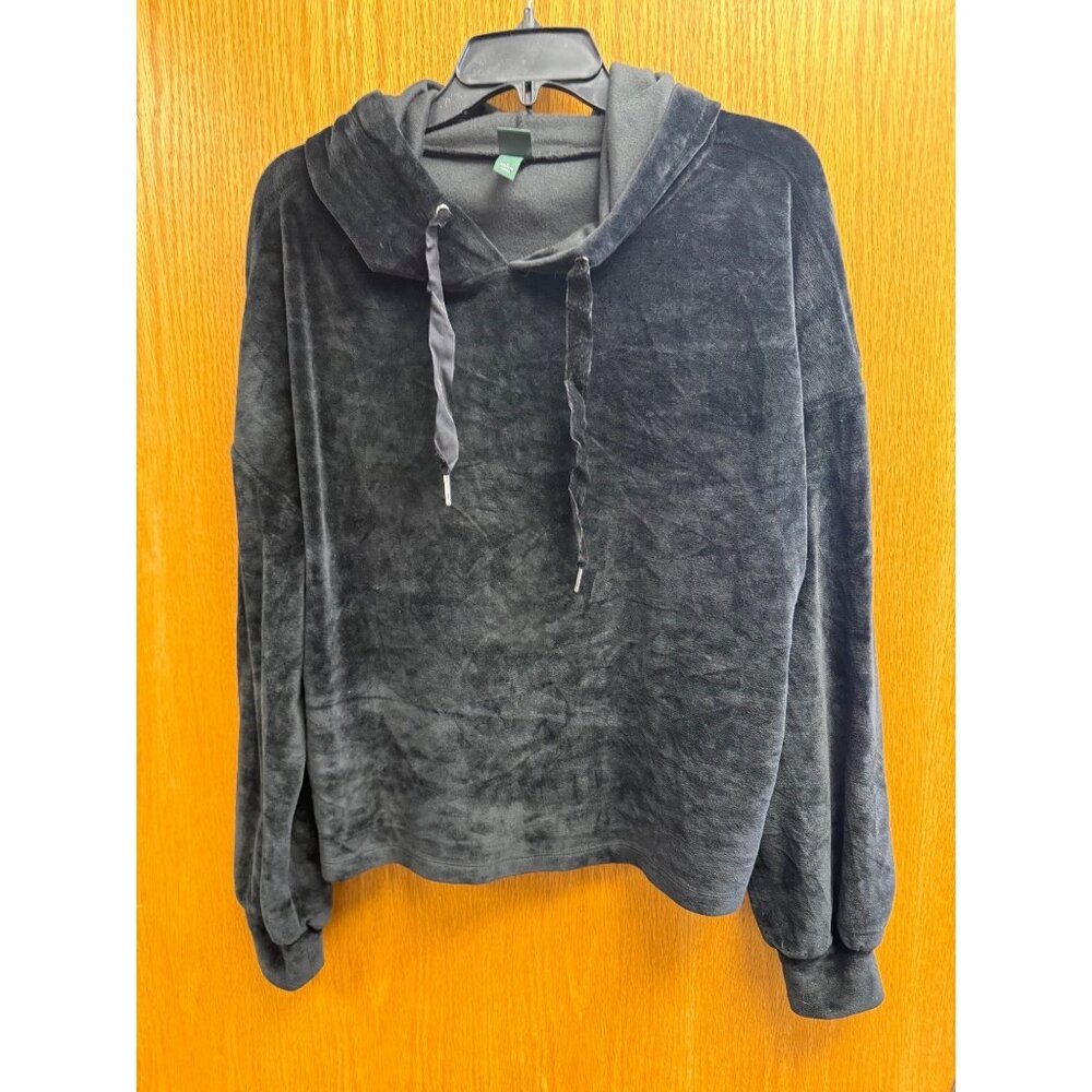 Wild Fable Black Velour Hoodie L Polyester/Spandex Soft Pullover Long Sleeve Cas